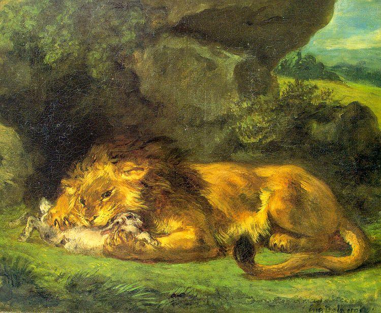 Eugene Delacroix Lion with a Rabbit Sweden oil painting art